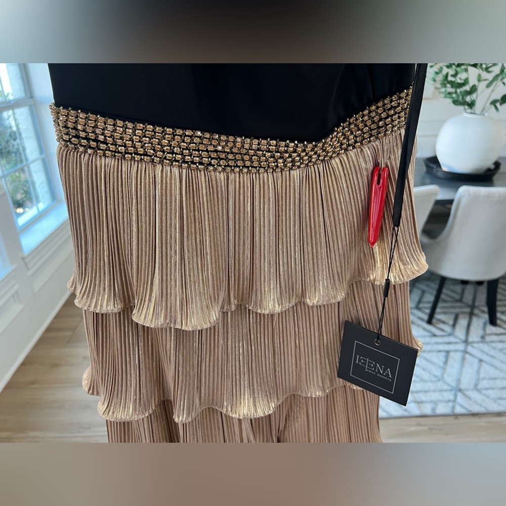 Mac Duggal Ieena One Shoulder Tiered Pleated Gown Black Gold Size 0 NWT - Picture 6 of 14